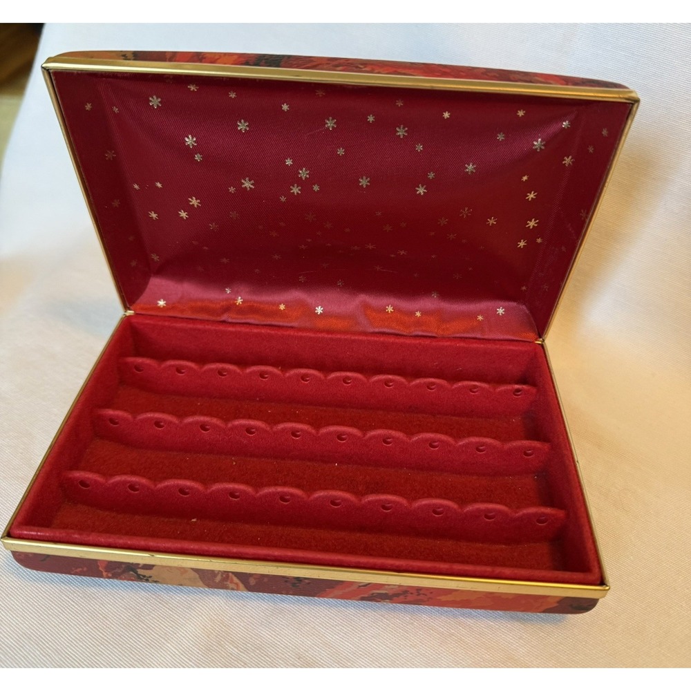 Vintage MELE Travel Jewelry Box Case Mid-century 1960s Red Gold Hard Clamshell